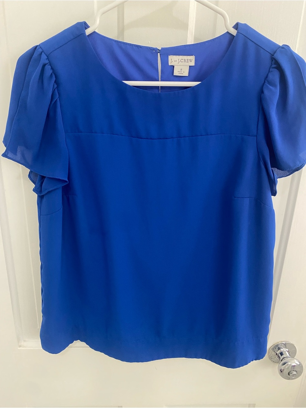 J. Crew Cobalt Blue Short Flutter Sleeve Blouse
